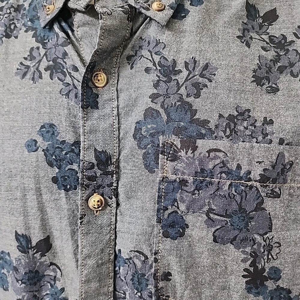 #97 Ecko Unlimited Light Grey Floral Casual Button Down Shirt - Picture 2 of 6